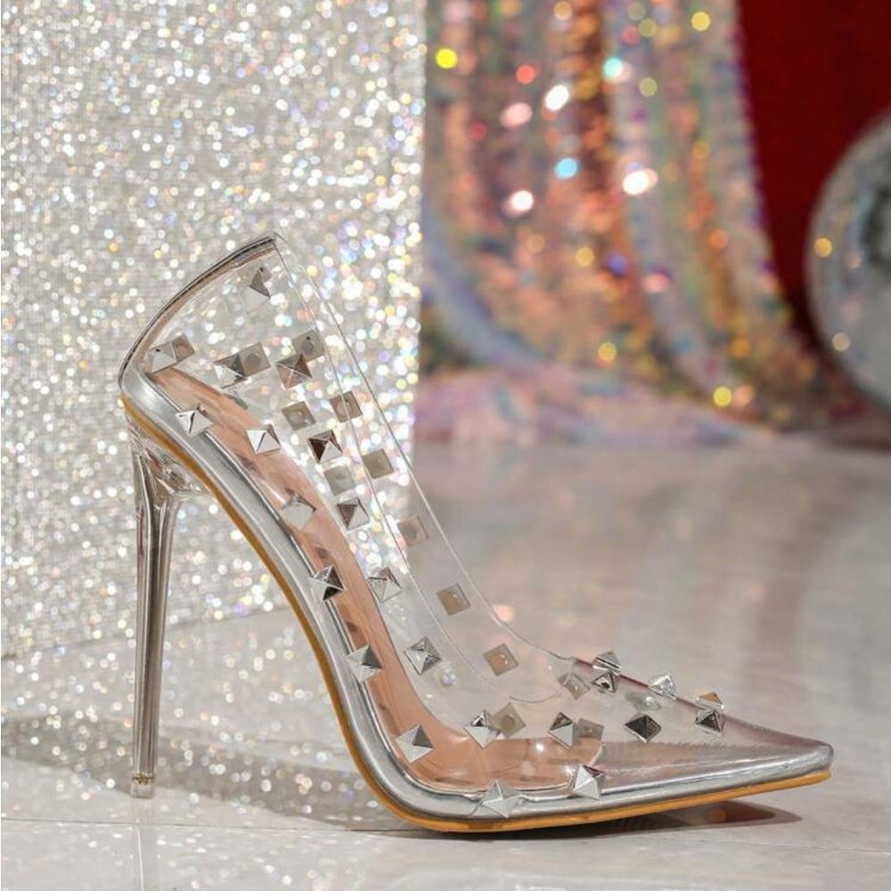 New to Posh C 🔆| Euro Style Studded Cinderella Clear Pump Heels - Picture 3 of 7